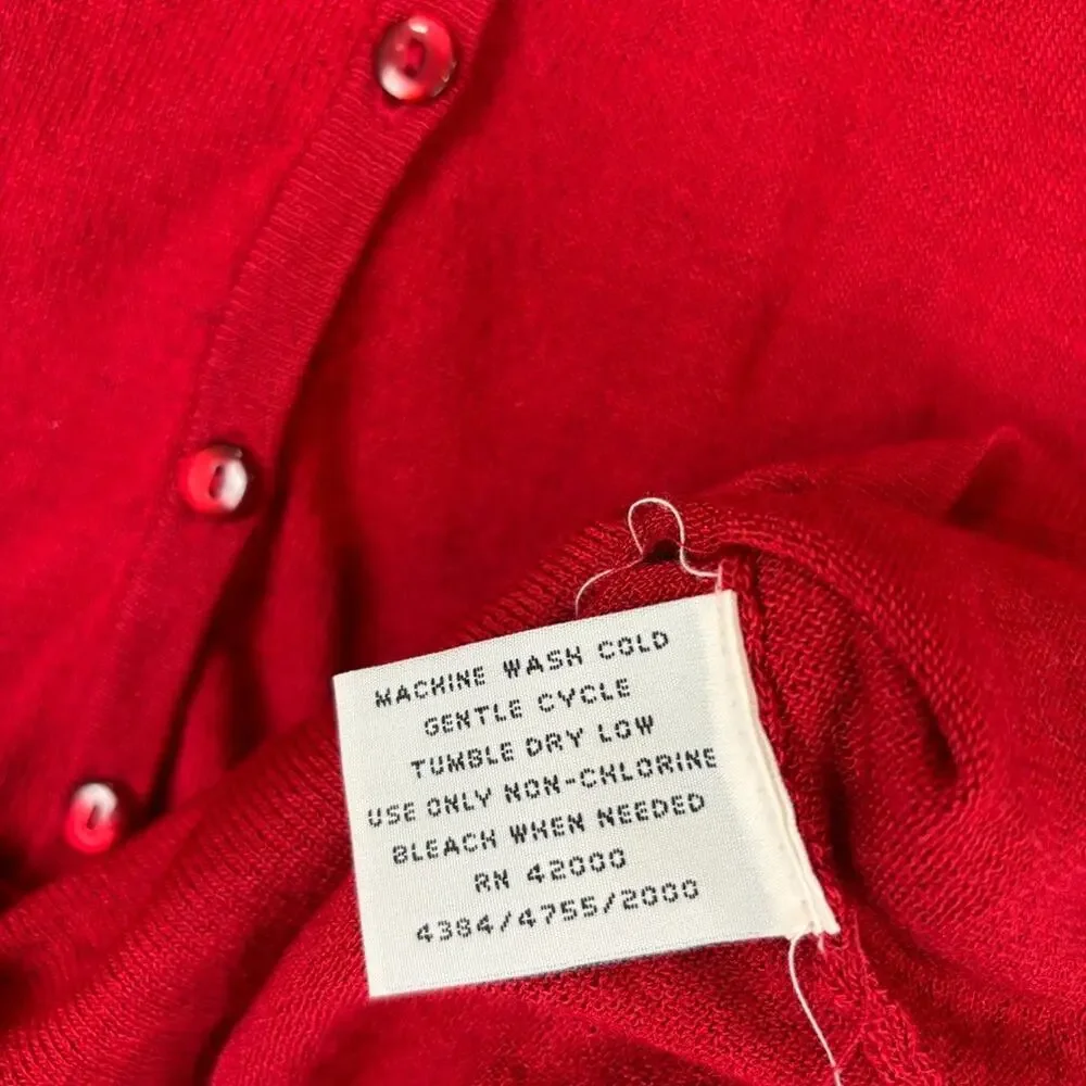 Vtg Embroidered Cardigan Sweater Lg Red Boho Cottage Country Grandma Lightweight